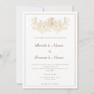 Elegant cream & gold floral wedding invitation