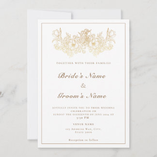 Elegant cream & gold floral wedding invitation