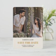Elegant Cream Gold Photo Wedding Save The Date Car