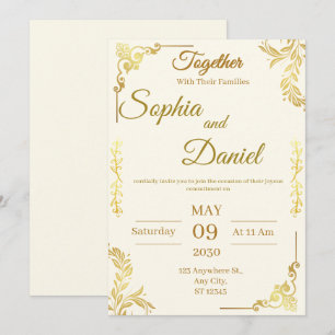 Elegant Cream & Gold Wedding Invitation