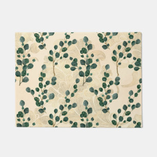 Elegant Cream Gold Whimsical Eucalyptus Greenery Doormat