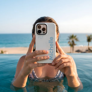 Elegant Cream & Icy Blue Minimalist Custom Name iPhone 16 Pro Max Case