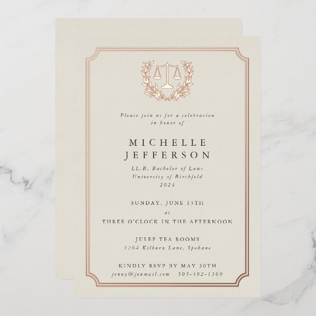 Elegant Cream Law School Graduation Party (Front/Back)