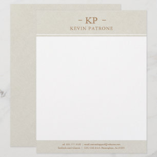 Elegant Cream Linen Gold Minimalistic Text Custom Letterhead