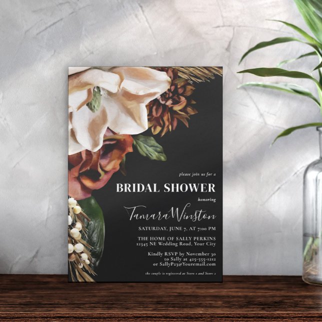 Elegant Cream Magnolia Rust Black Bridal Shower  Invitation (Creator Uploaded)