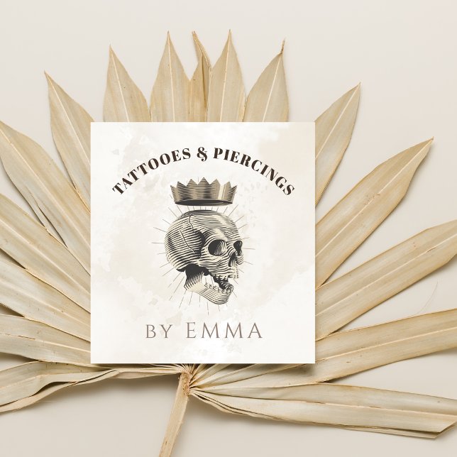 Elegant Cream Marble Royal Skull Tattoo Artist  Square Business Card (Creator Uploaded)