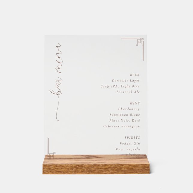 Elegant Cream Minimalist Bar Menu Acrylic Sign (Front)