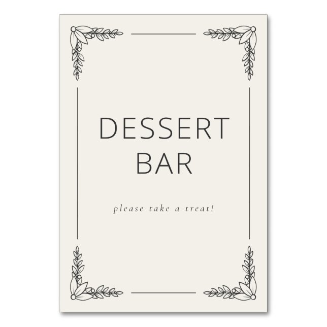 Elegant Cream Minimalist Dessert Bar Sign Table Number (Front)