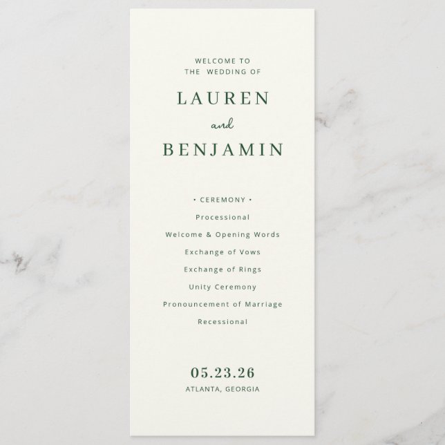 Elegant Cream Minimalist Wedding Program (Front)