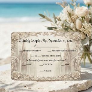 Elegant Cream Monochromatic Cathedral RSVP Card