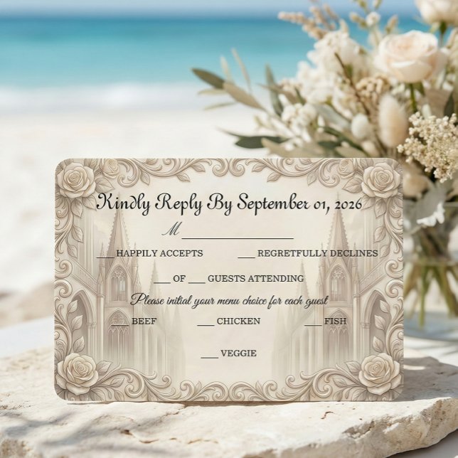 Elegant Cream Monochromatic Cathedral RSVP Card (Creator Uploaded)