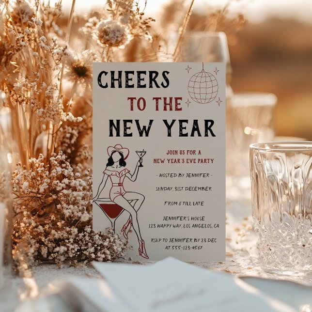 Elegant Cream New Year’s Eve Party Retro Cocktail Invitation (Creator Uploaded)