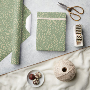 Elegant Cream & Olive Botanical Leaf Wrapping Paper