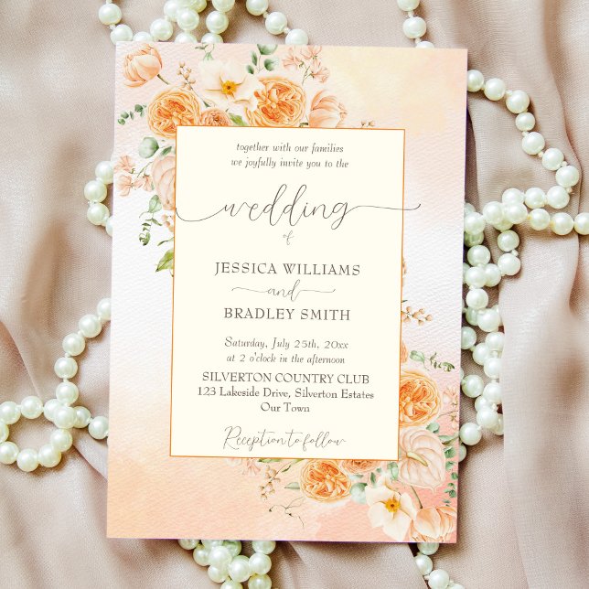 Elegant cream peach orange flowers invitation (Creator Uploaded)