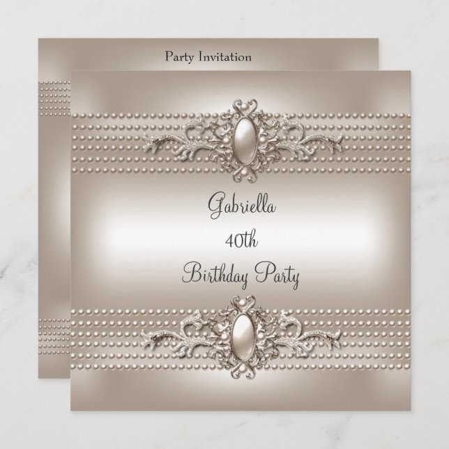 Elegant Cream Pearl 40th Birthday Party Invitation (Front/Back)