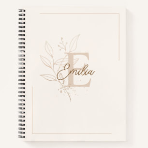 Elegant Cream Personalised Script Monogram Floral Notebook