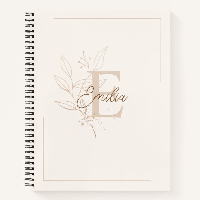 Elegant Cream Personalised Script Monogram Floral  Notebook (Front)