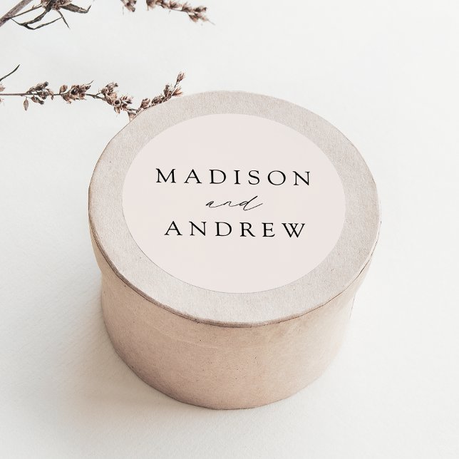 Elegant Cream Personalised Wedding Classic Round Sticker (Creator Uploaded)