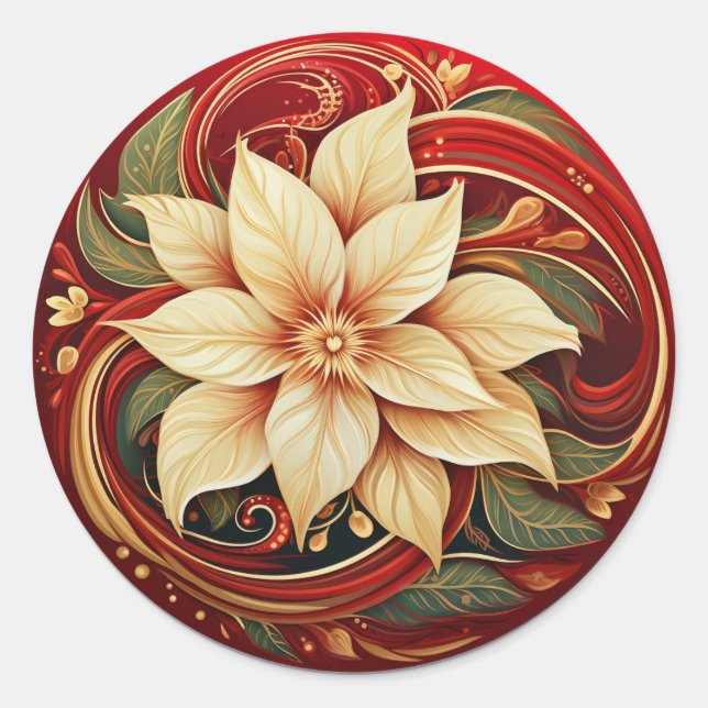 Elegant Cream Poinsettia  Classic Round Sticker (Front)