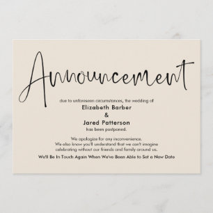Elegant Cream Postponed Wedding Announcement Card