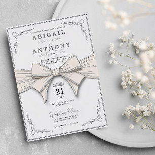 Elegant Cream Ribbon & Vintage Floral Wedding Invitation