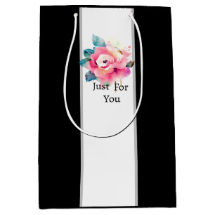 Elegant Cream Rose Black & White Striped Gift Bag