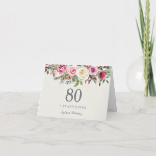 Elegant Cream Rose Floral 80th Birthday Thank you Card