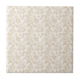 Elegant Cream Rose Floral Ceramic Tile