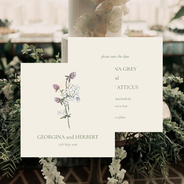 Elegant Cream Sage Clover Wedding Save the Date Invitation (Creator Uploaded)