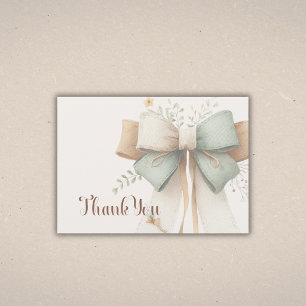 Elegant Cream Sage Patchwork Bow Baby Shower Thank You Card