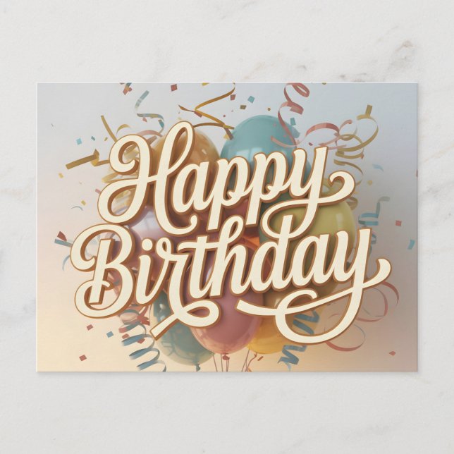 Elegant Cream Script "Happy Birthday" Graphic Postcard (Front)