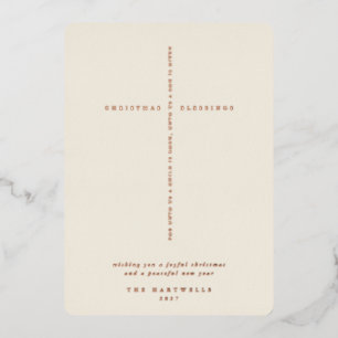 Elegant Cream Scripture Cross Foil Holiday Card