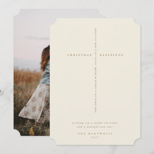 Elegant Cream Scripture Cross Photo Holiday Card