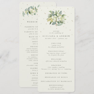 Elegant Cream Snowberry+Eucalyptus Bouquet Wedding Program