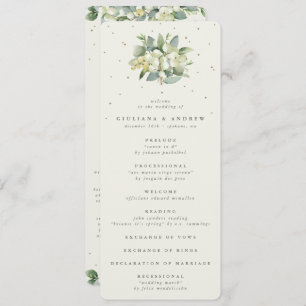 Elegant Cream Snowberry+Eucalyptus Bouquet Wedding Program