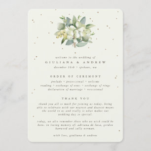 Elegant Cream Snowberry+Eucalyptus Bouquet Wedding Program