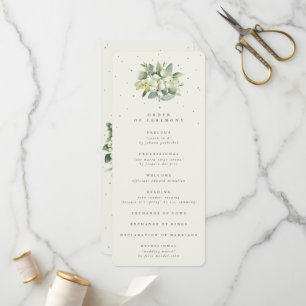 Elegant Cream Snowberry+Eucalyptus Bouquet Wedding Program