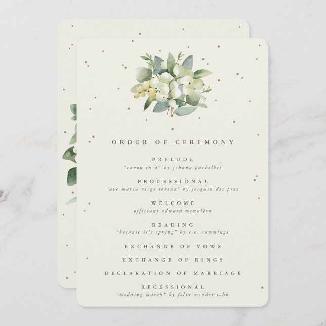 Elegant Cream Snowberry+Eucalyptus Bouquet Wedding Program (Front/Back)