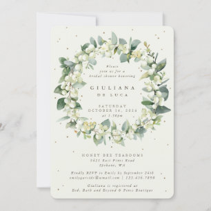 Elegant Cream Snowberry+Eucalyptus Bridal Shower Invitation
