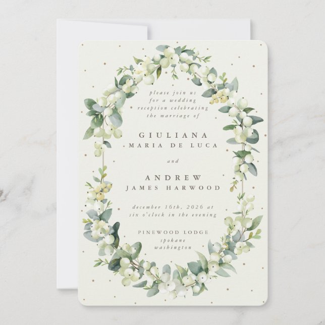 Elegant Cream Snowberry+Eucalyptus Reception Only Invitation (Front)