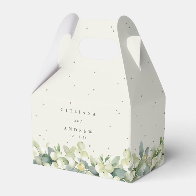 Elegant Cream Snowberry+Eucalyptus Winter Wedding Favour Box (Front Side)