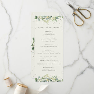 Elegant Cream Snowberry+Eucalyptus Winter Wedding Program