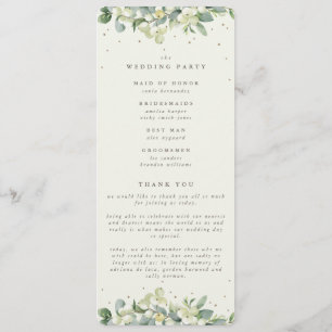 Elegant Cream Snowberry+Eucalyptus Winter Wedding Program
