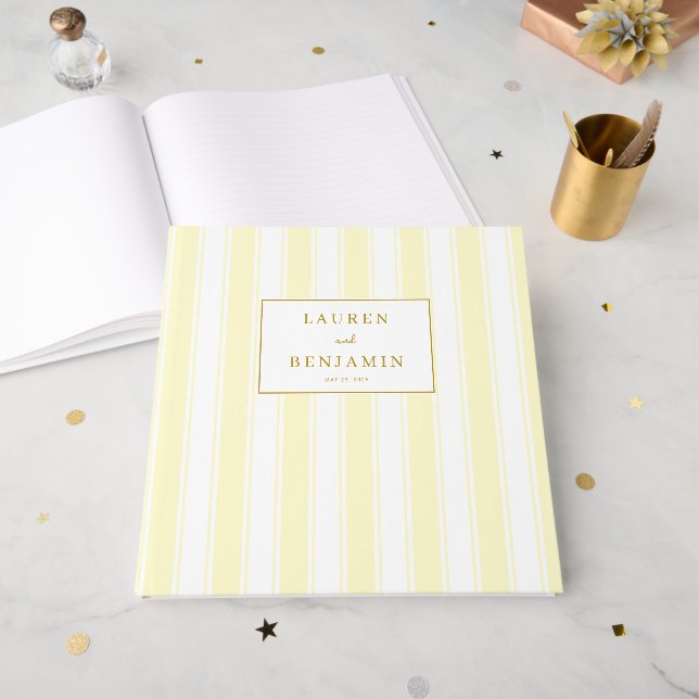 Elegant Cream Striped Celebration Guest Book (Front Open)