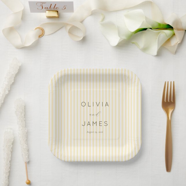 Elegant Cream Stripes Paper Plate (Wedding)