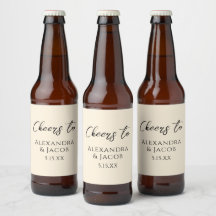 Elegant Cream Wedding Beer Bottle Labels