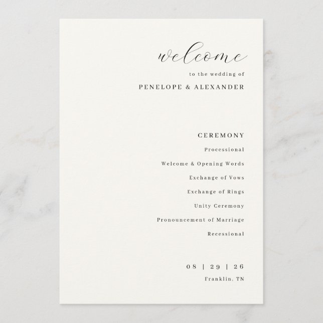 Elegant Cream Wedding Ceremony Program (Front)
