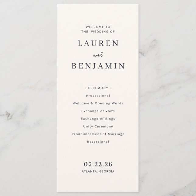 Elegant Cream Wedding Ceremony Program (Front)