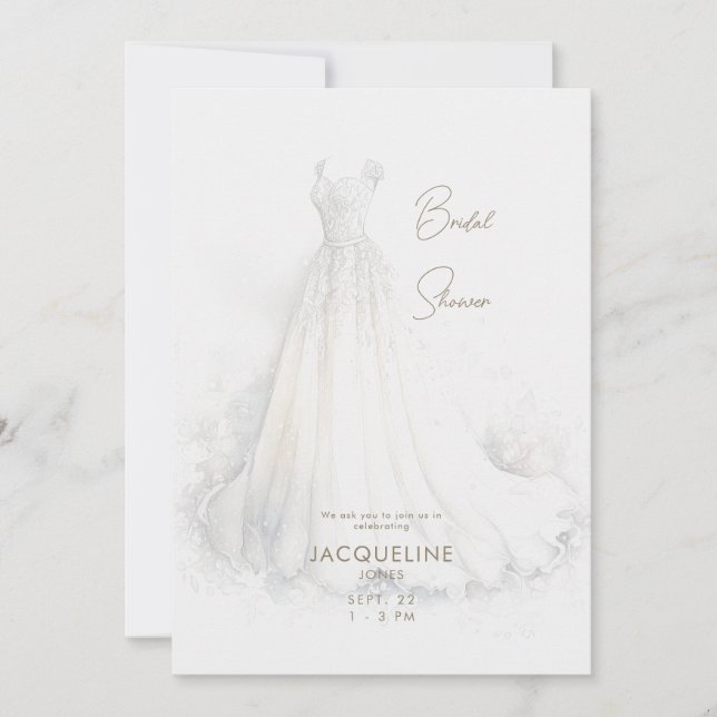 Elegant Cream Wedding Dress Bridal Shower Invitation (Front)