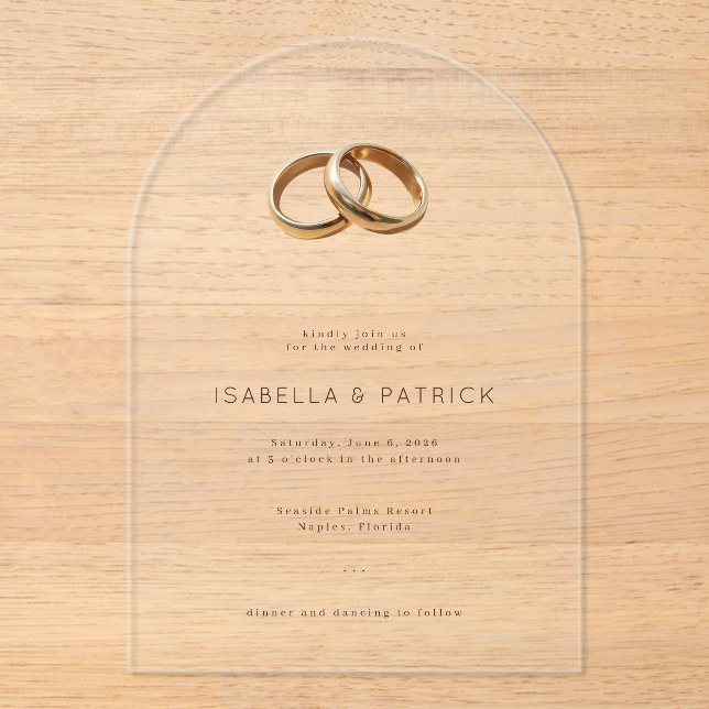 Elegant Cream Wedding Rings Acrylic Invitations (Front)